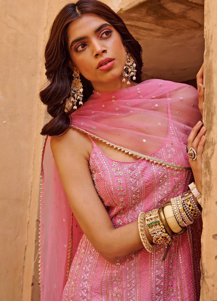 Mauve Pink Palazzo Embroidered Set Chamee n Palak - Fabilicious Fashion