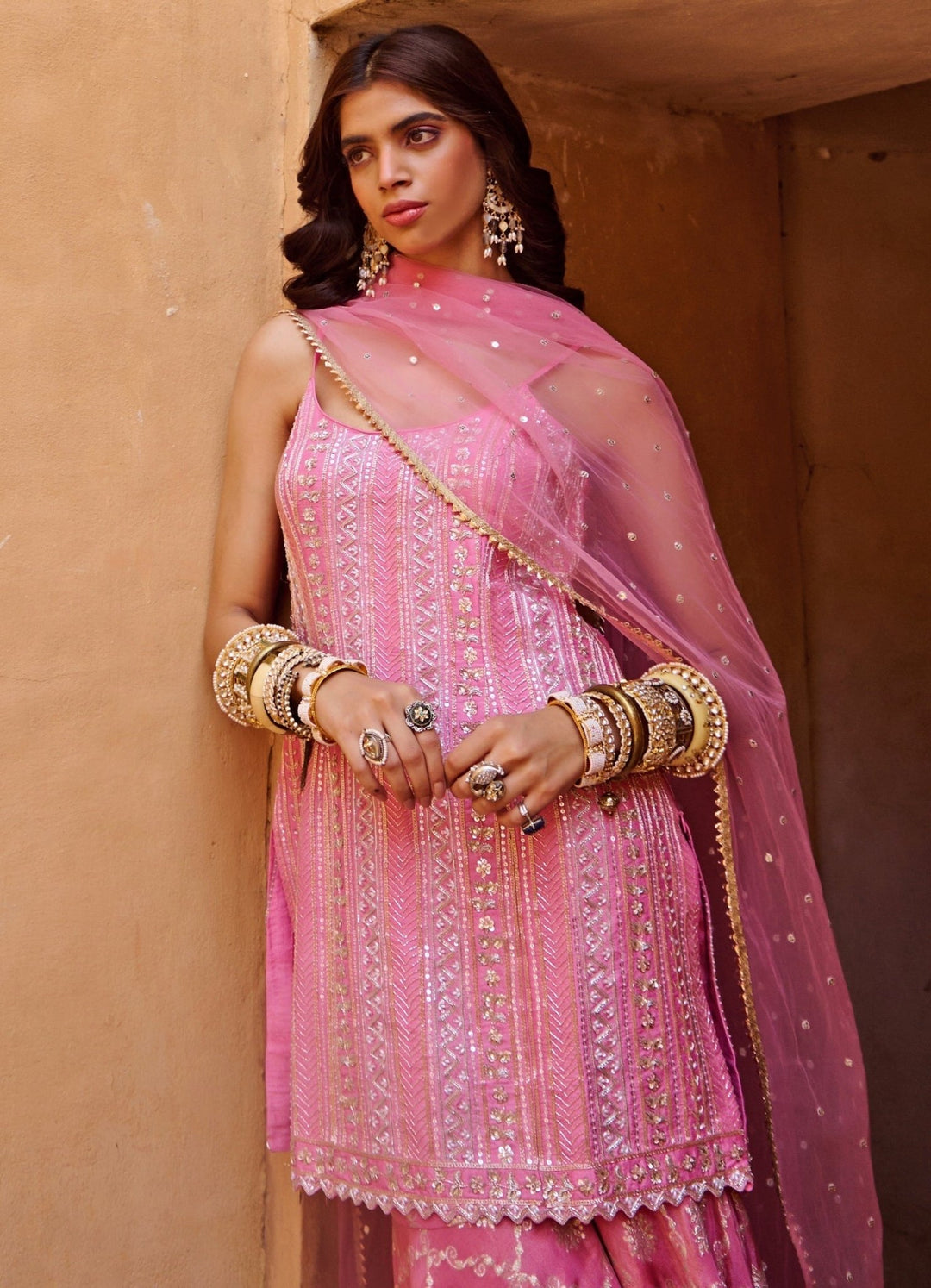 Mauve Pink Palazzo Embroidered Set Chamee n Palak - Fabilicious Fashion