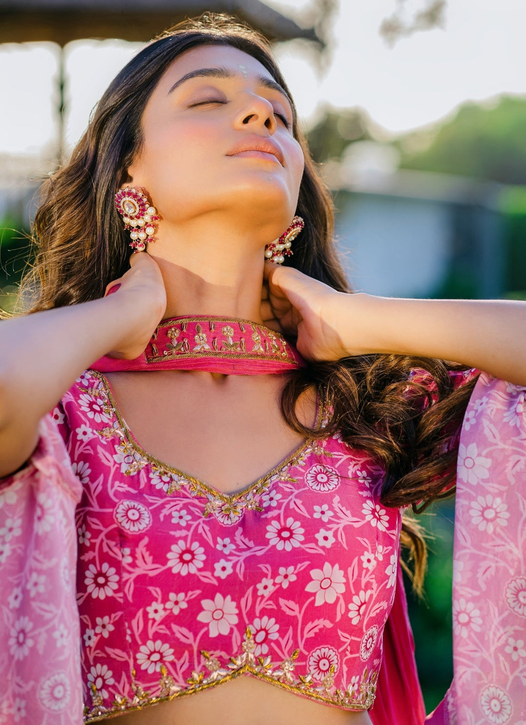Mauve Printed Embellished Lehenga With Flared Sleeve Blouse And Dupatta Redpine - Fabilicious Fashion