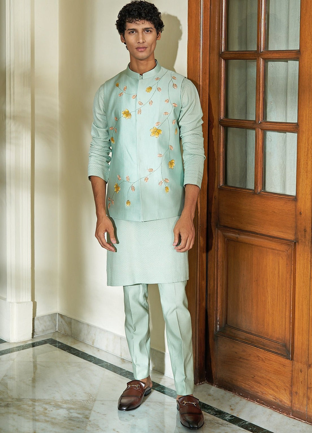 Meadow Mist Green Jacket Set Contrast by Parth - Fabilicious Fashion