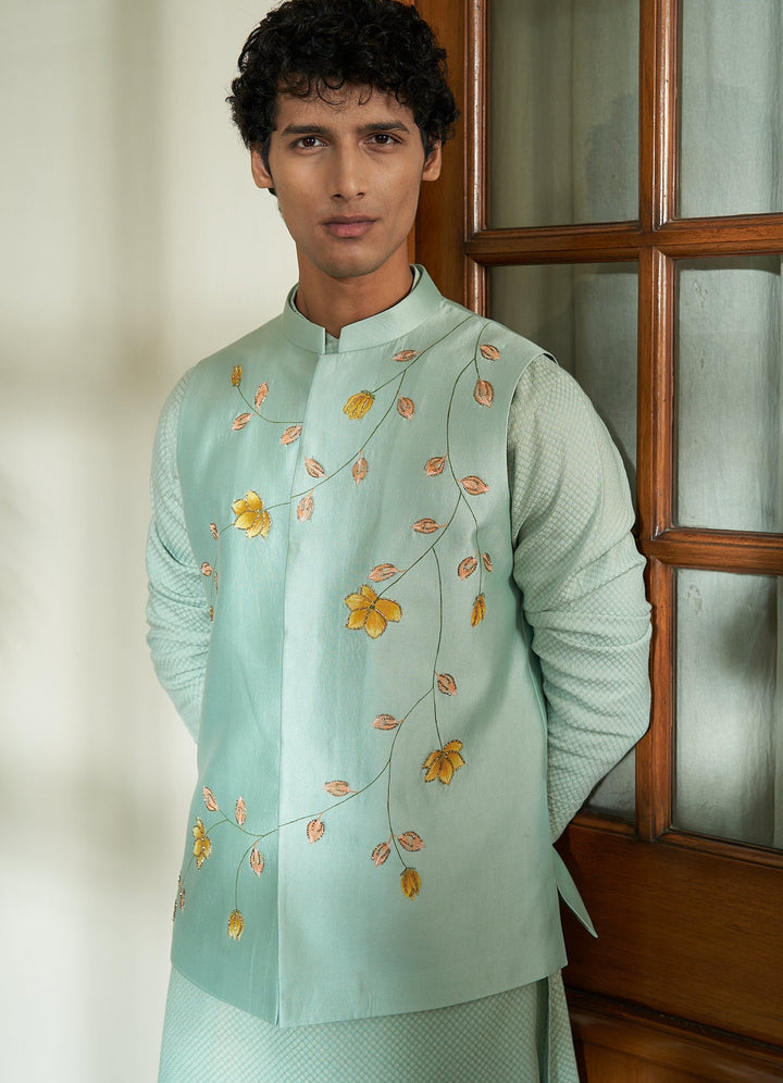 Meadow Mist Green Jacket Set Contrast by Parth - Fabilicious Fashion