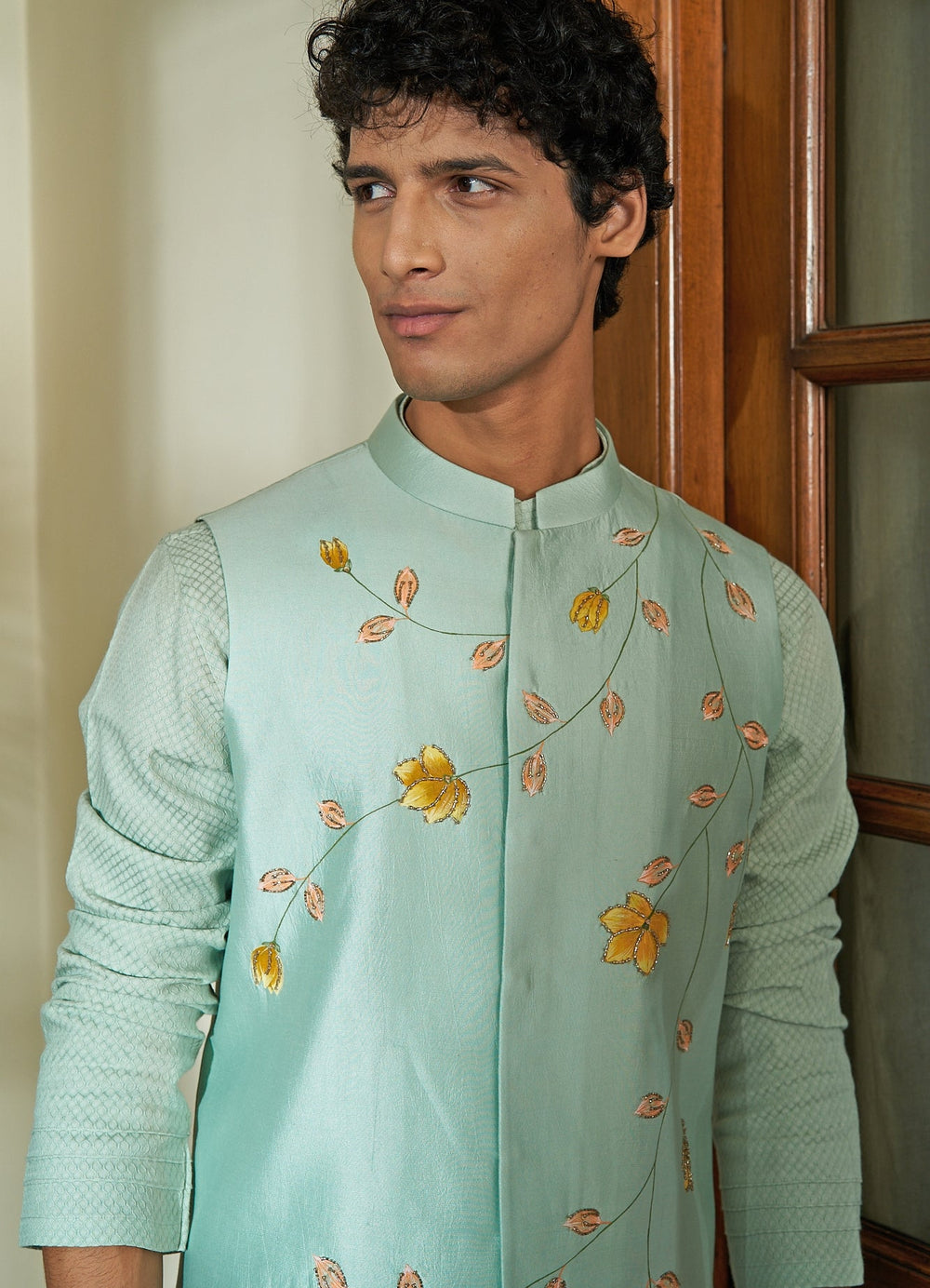 Meadow Mist Green Jacket Set Contrast by Parth - Fabilicious Fashion