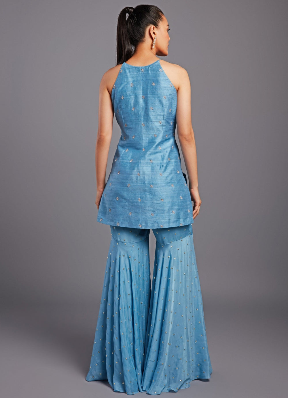 Mehak Hazel Blue Silk Kurta Sharara Set Chamee n Palak - Fabilicious Fashion