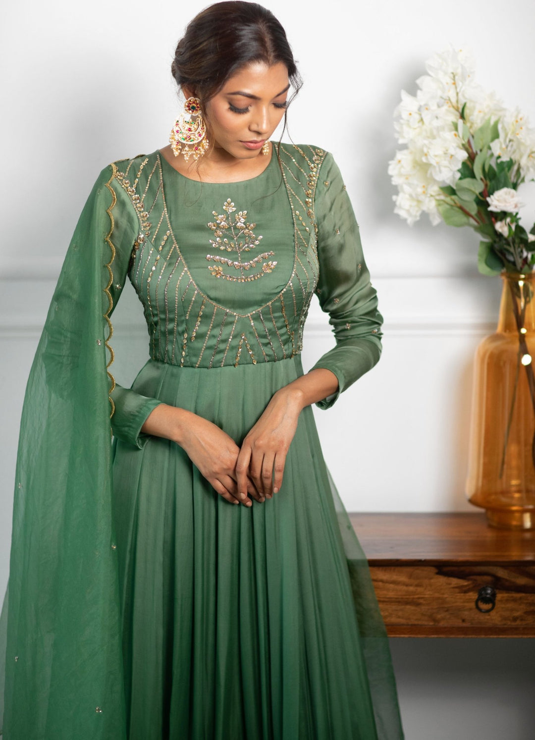 Mehendi Green Anarkali With Scallop Dupatta Parul Gandhi - Fabilicious Fashion