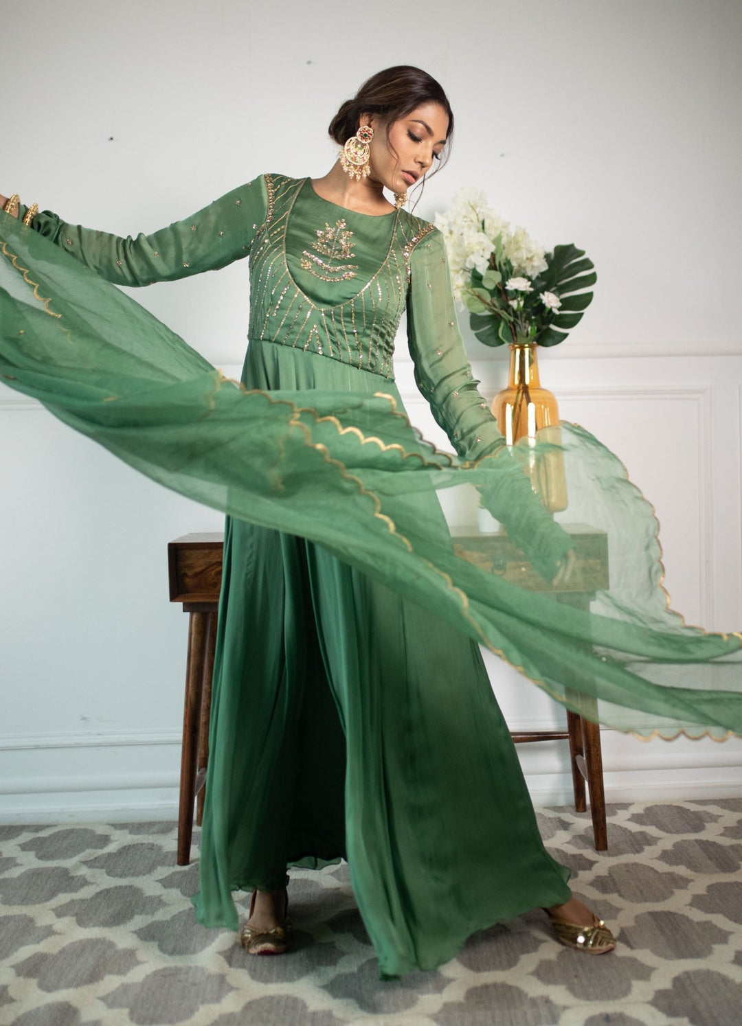 Mehendi Green Anarkali With Scallop Dupatta Parul Gandhi - Fabilicious Fashion