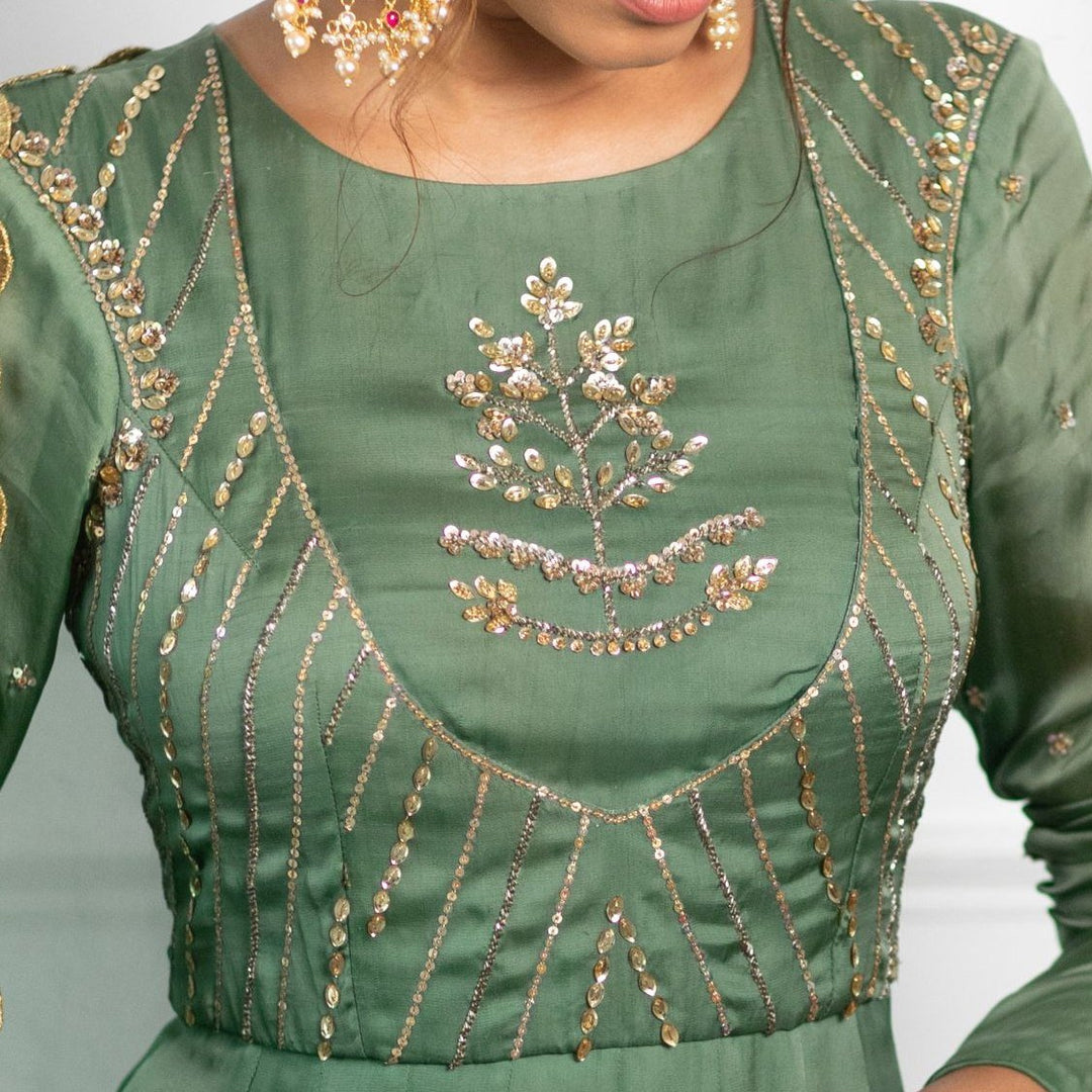Mehendi Green Anarkali With Scallop Dupatta Parul Gandhi - Fabilicious Fashion