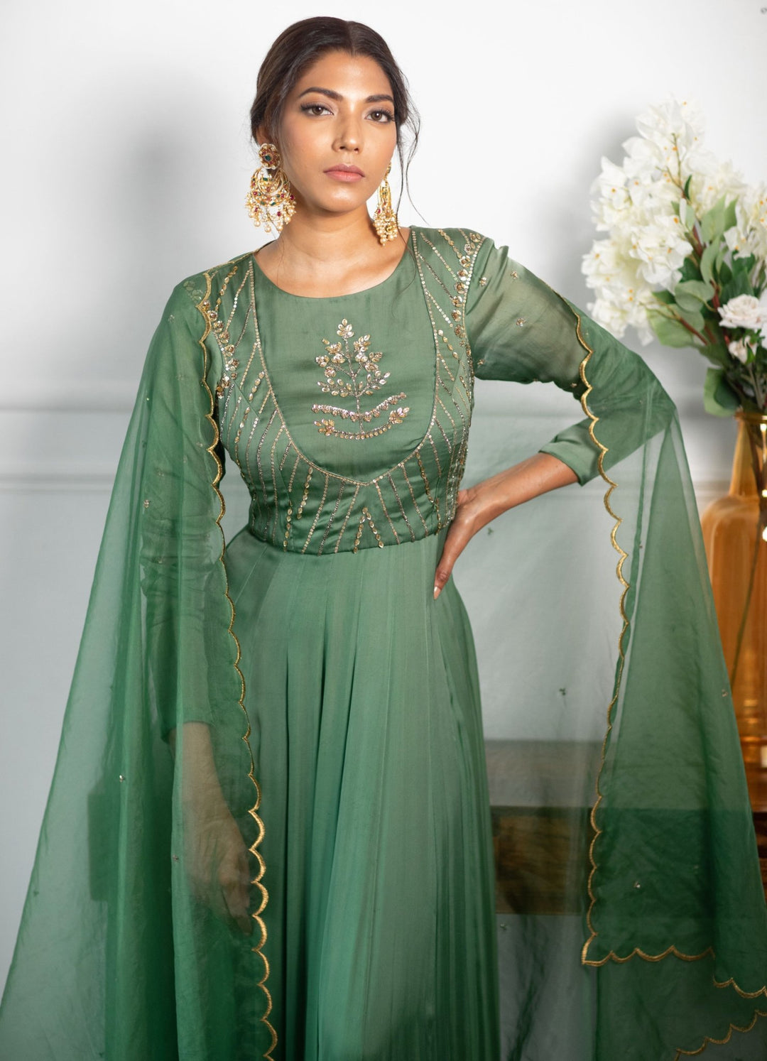 Mehendi Green Anarkali With Scallop Dupatta Parul Gandhi - Fabilicious Fashion