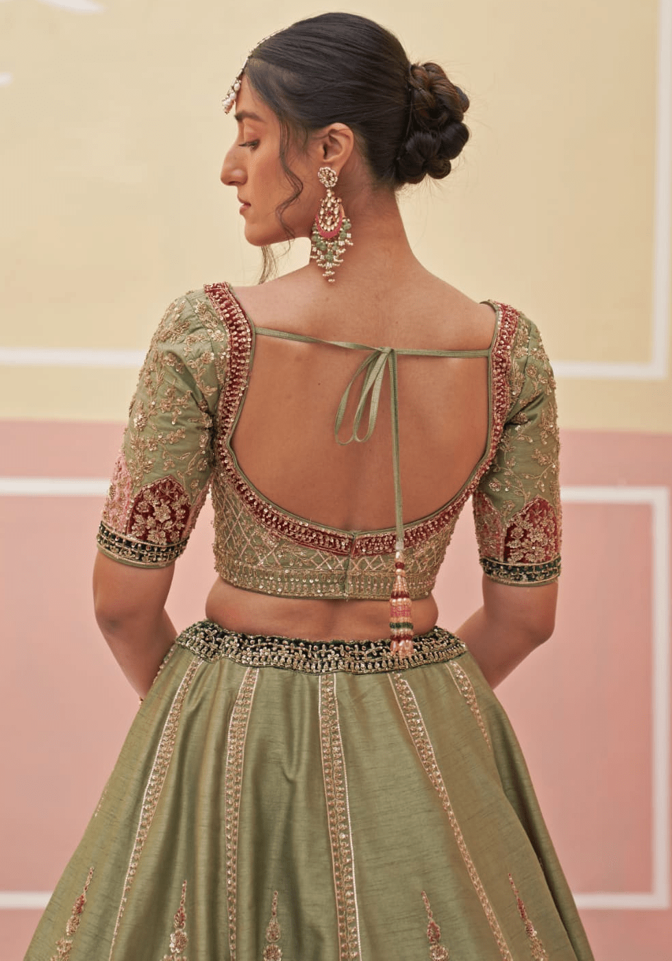 Mehendi Green Silk Bridal Lehenga Angad Singh - Fabilicious Fashion