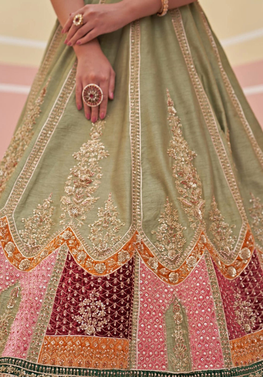 Mehendi Green Silk Bridal Lehenga Angad Singh - Fabilicious Fashion