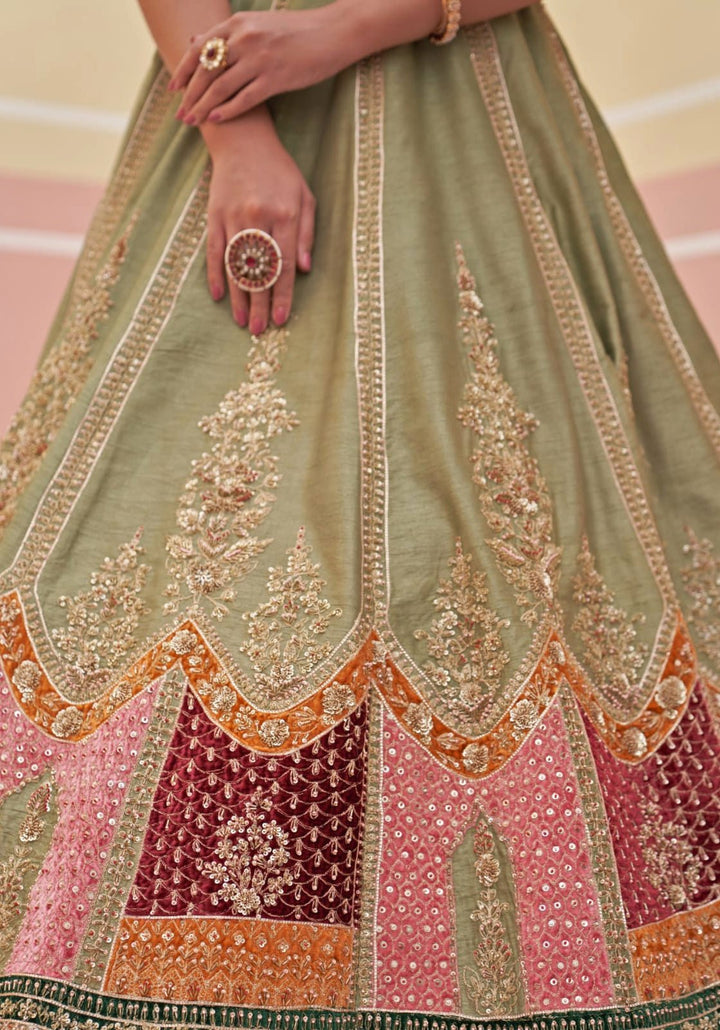 Mehendi Green Silk Bridal Lehenga Angad Singh - Fabilicious Fashion