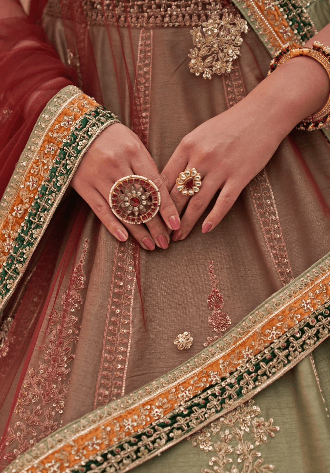 Mehendi Green Silk Bridal Lehenga Angad Singh - Fabilicious Fashion