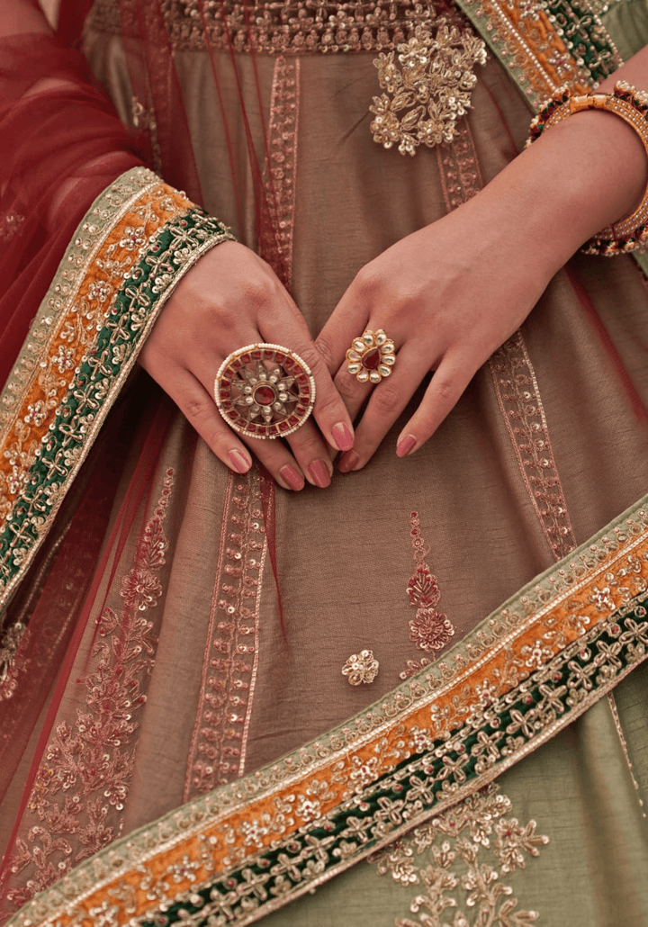 Mehendi Green Silk Bridal Lehenga Angad Singh - Fabilicious Fashion