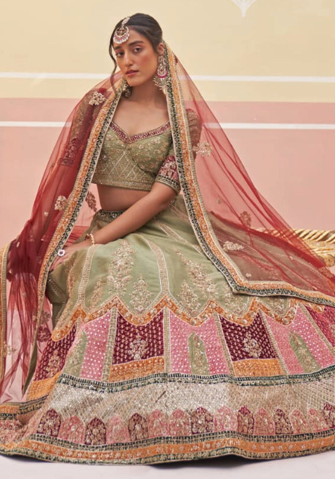 Mehendi Green Silk Bridal Lehenga Angad Singh - Fabilicious Fashion