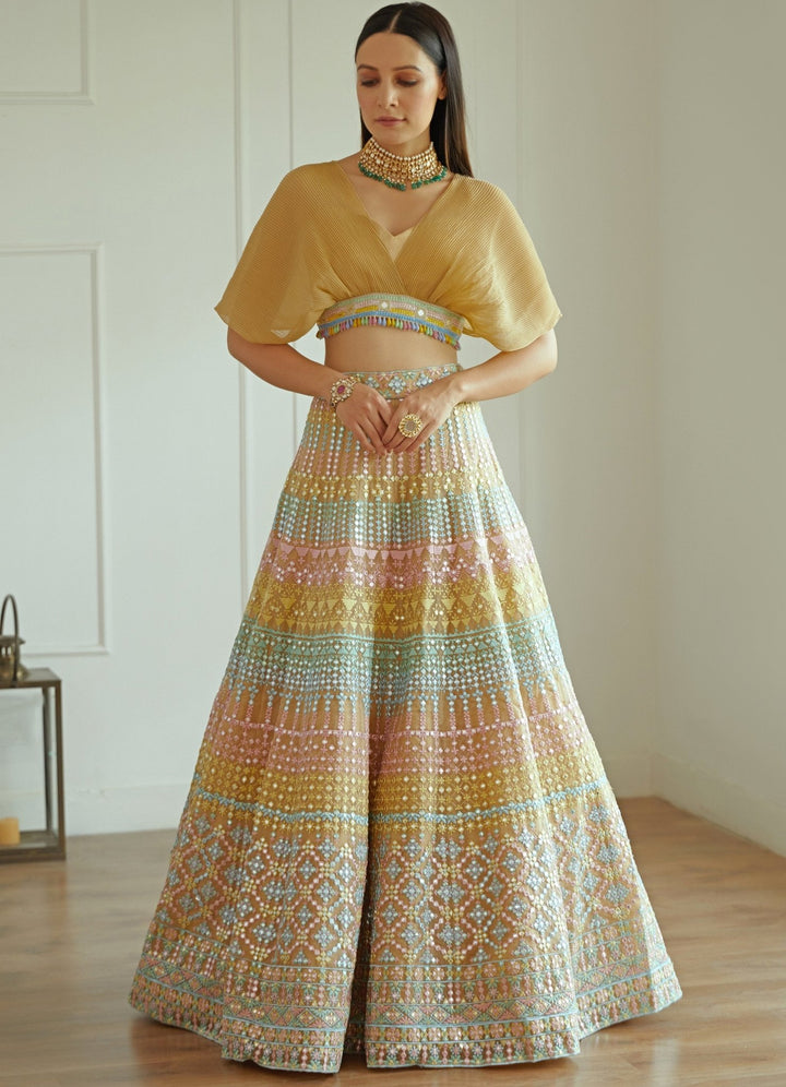 Meher Multi Coloured Organza Lehenga Set Studio Iris - Fabilicious Fashion