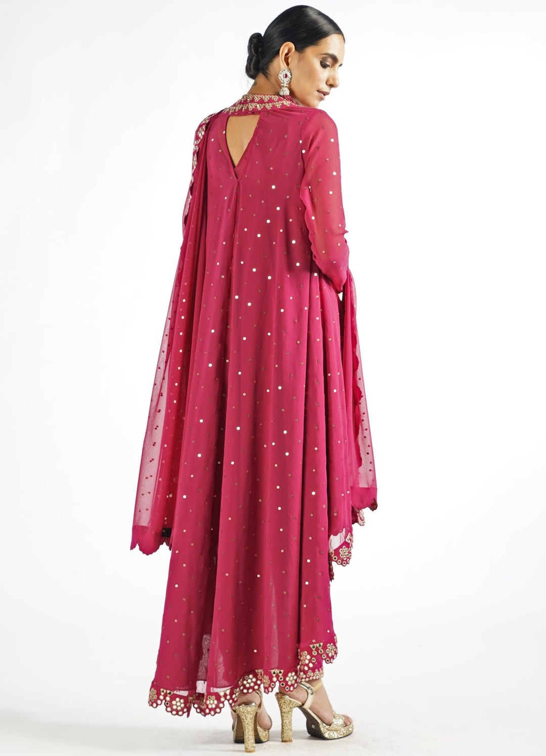 Mellow Wine Scallop Pant Kurta Set With Scallop Dupatta Vvani by Vani Vats - Fabilicious Fashion