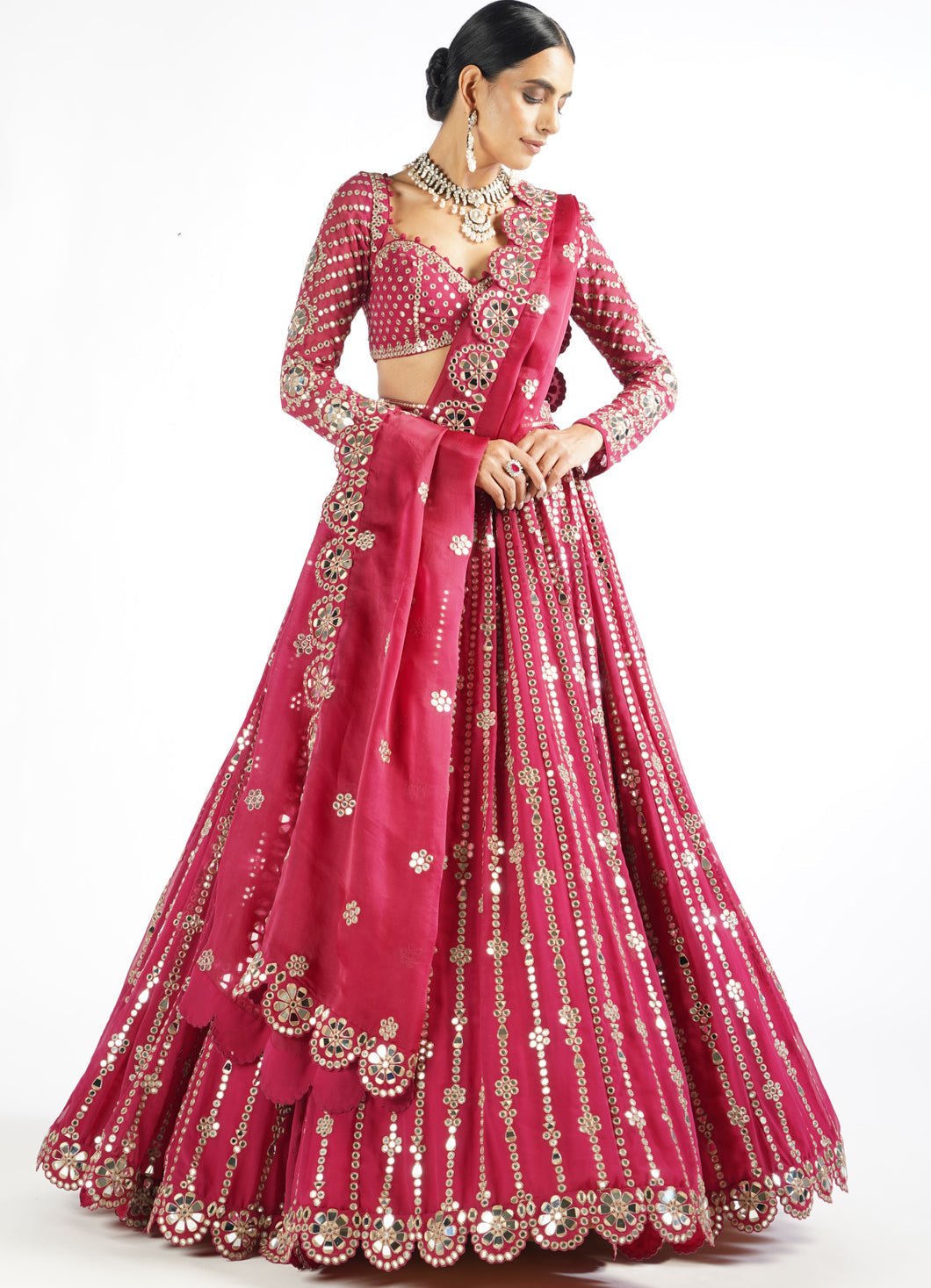Mellow Wine Small Flower Linear Lehenga Set Vvani by Vani Vats - Fabilicious Fashion
