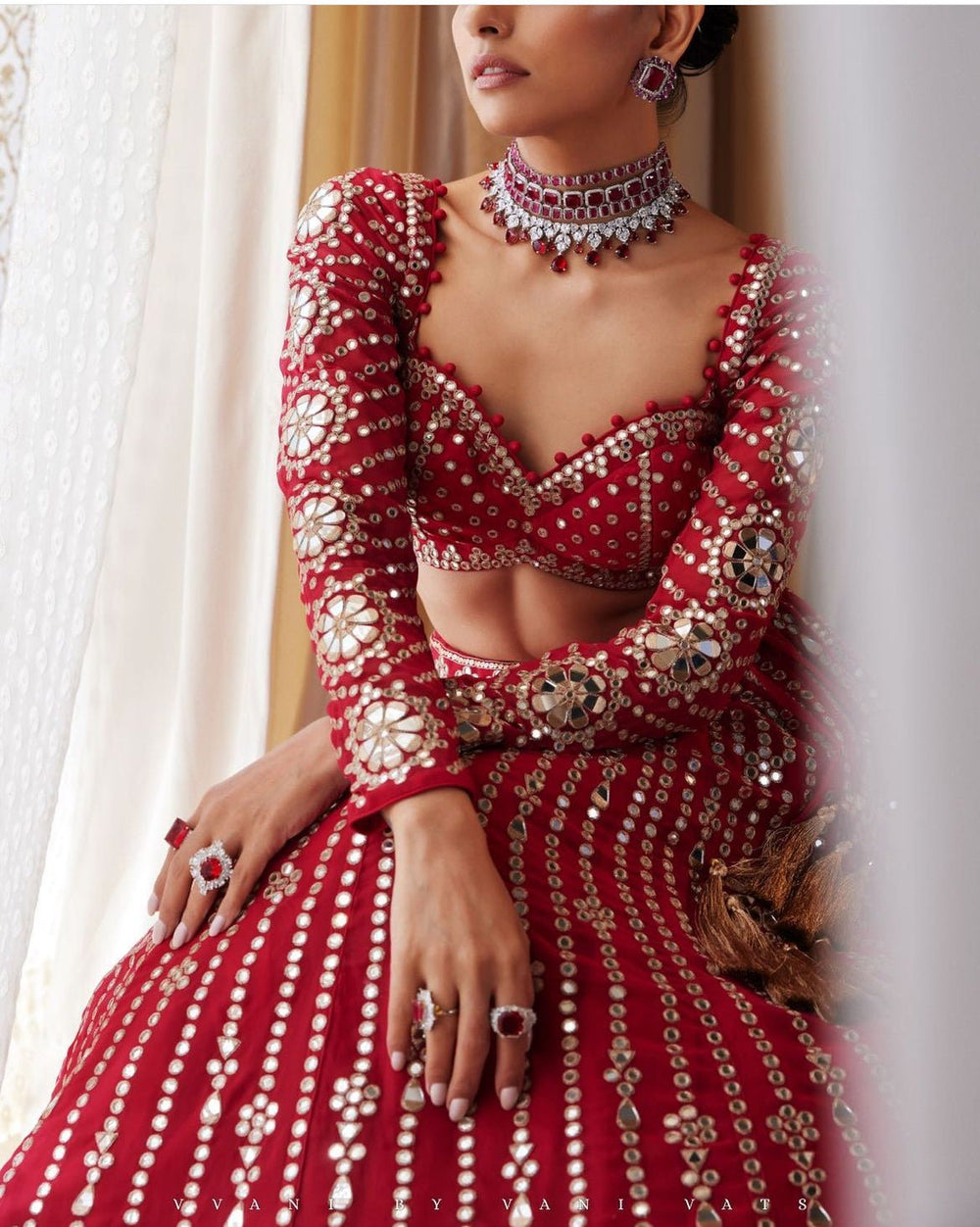 Mellow Wine Small Flower Linear Lehenga Set Vvani by Vani Vats - Fabilicious Fashion