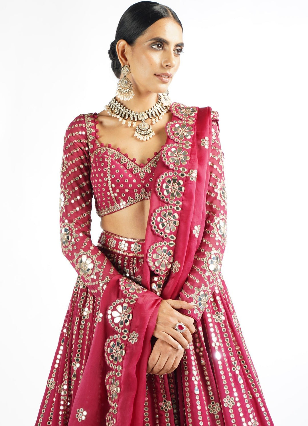 Mellow Wine Small Flower Linear Lehenga Set Vvani by Vani Vats - Fabilicious Fashion