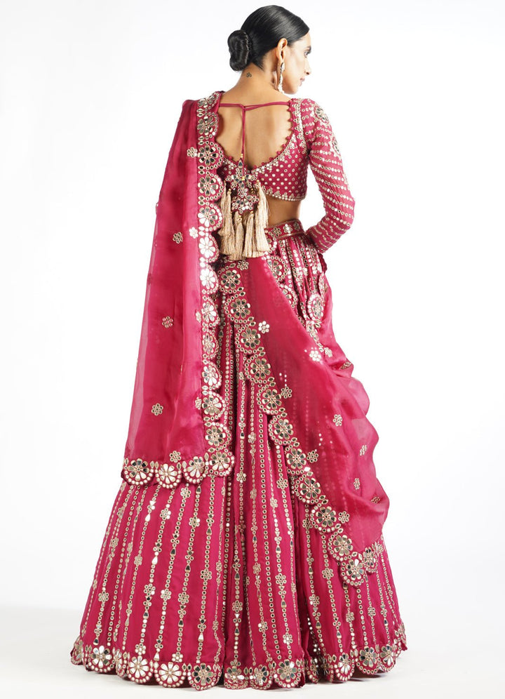 Mellow Wine Small Flower Linear Lehenga Set Vvani by Vani Vats - Fabilicious Fashion
