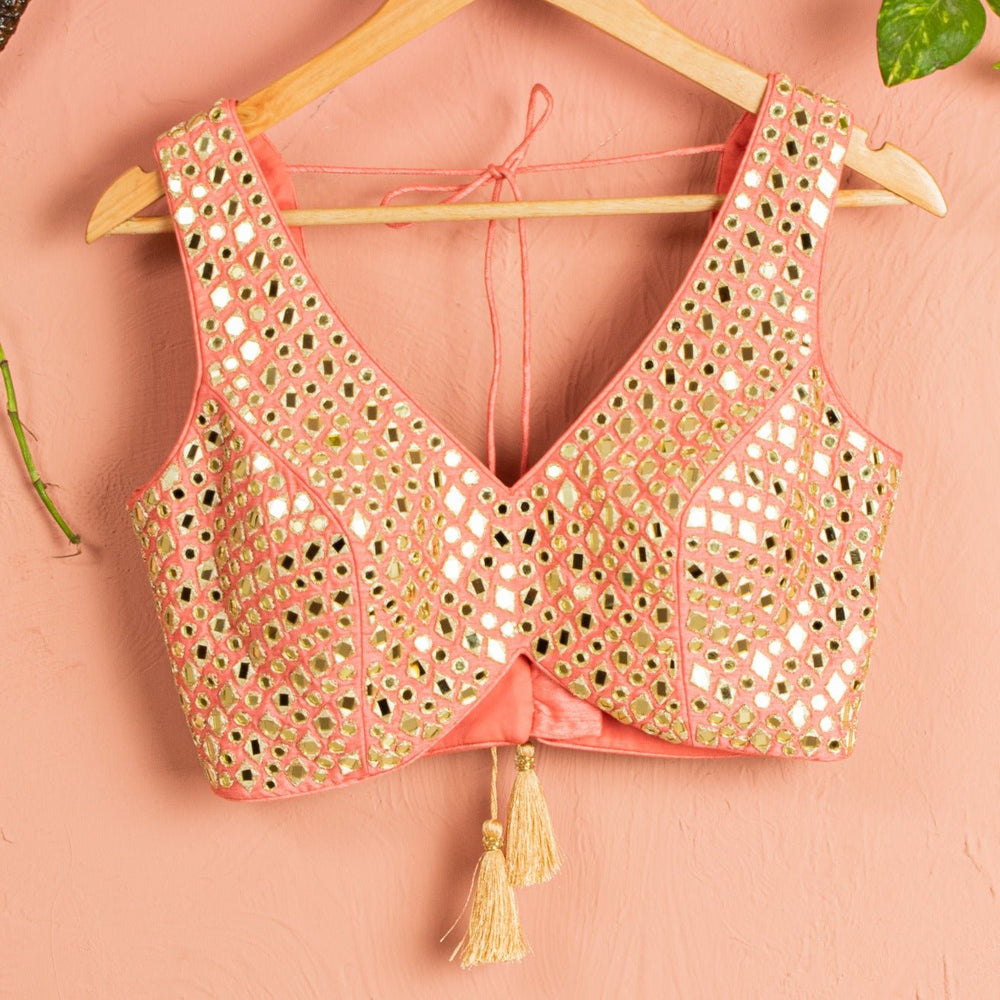 Melon Orange Mirror and Abla Lehenga Set Anisha Shetty - Fabilicious Fashion