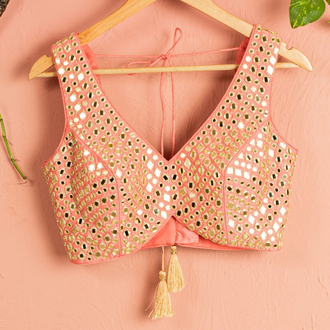 Melon Orange Mirror and Abla Lehenga Set Anisha Shetty - Fabilicious Fashion