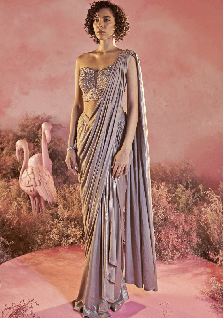 Metallic Gold Corset Saree Parul Gandhi - Fabilicious Fashion