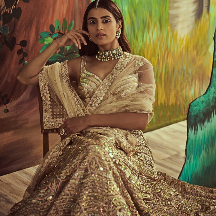 Metallic Gold Sequins Lehenga Set Angad Singh - Fabilicious Fashion