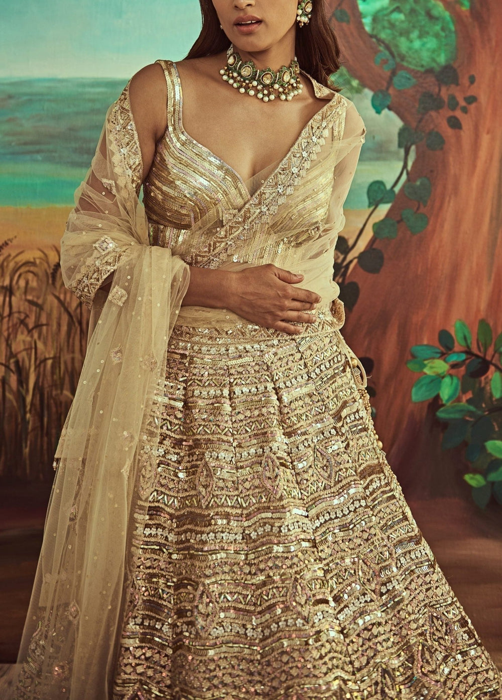 Metallic Gold Sequins Lehenga Set Angad Singh - Fabilicious Fashion