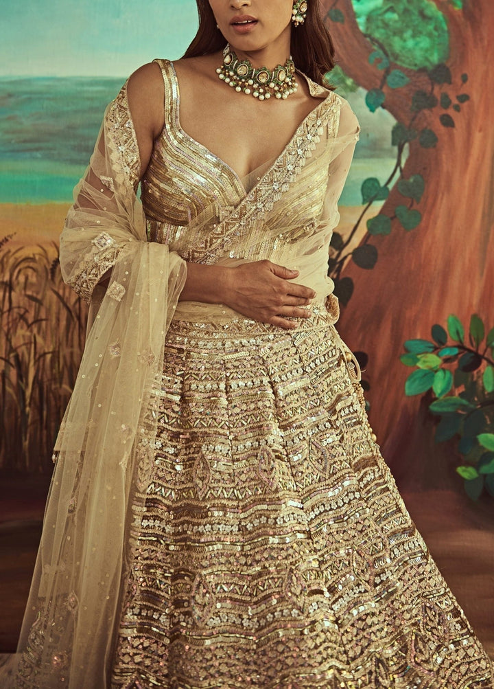 Metallic Gold Sequins Lehenga Set Angad Singh - Fabilicious Fashion