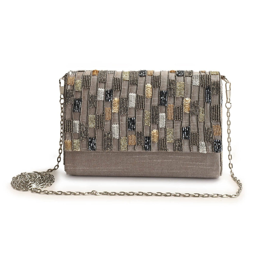 Metallic Grey Clutch The Purple Sack - Fabilicious Fashion