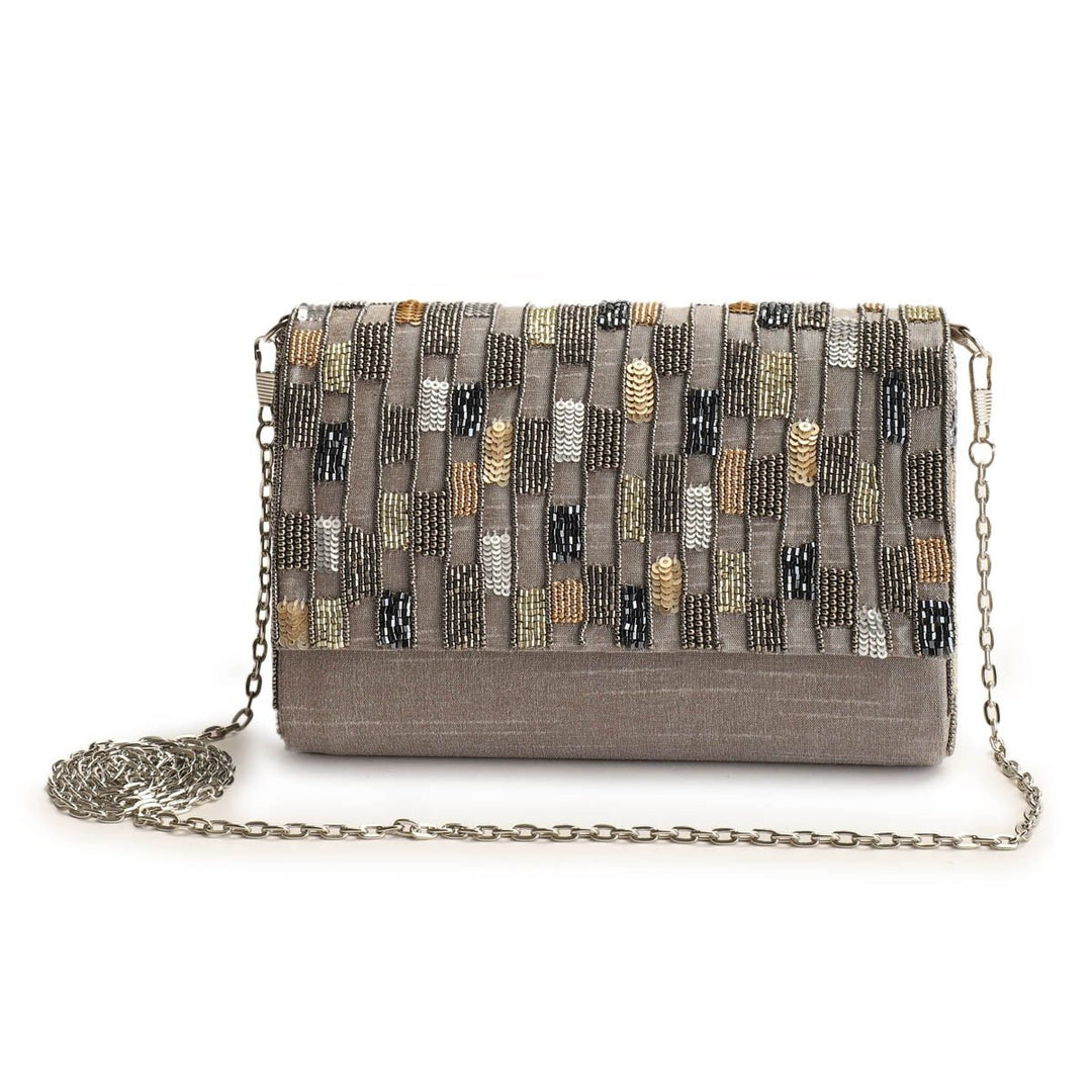Metallic Grey Clutch The Purple Sack - Fabilicious Fashion