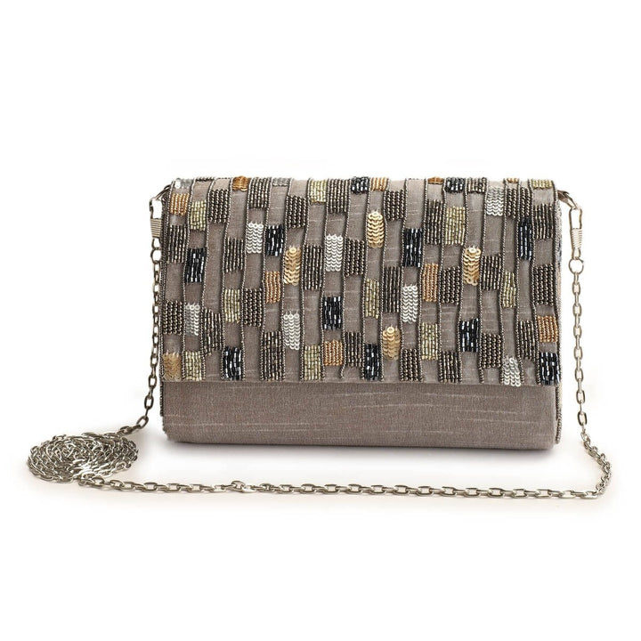 Metallic Grey Clutch The Purple Sack - Fabilicious Fashion