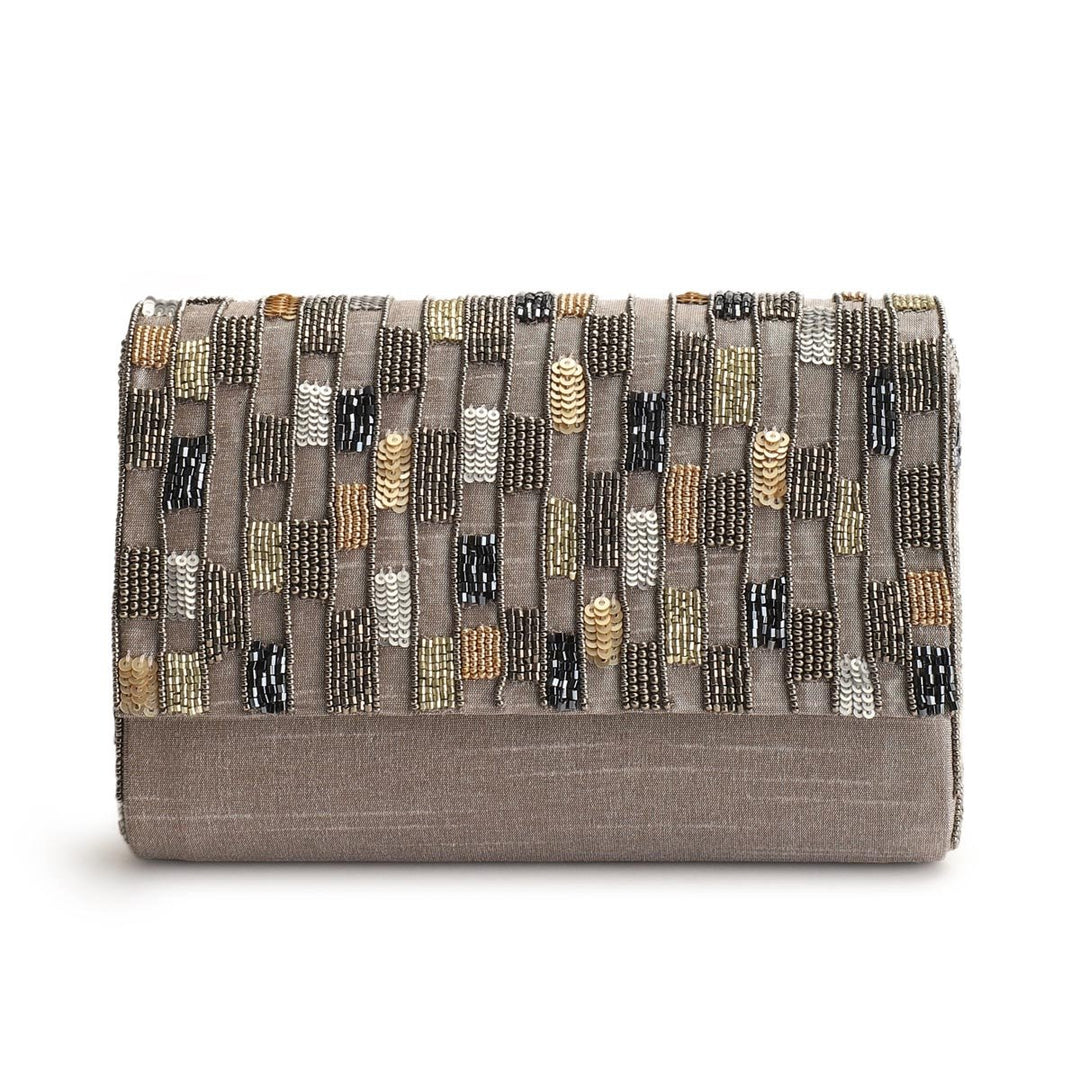 Metallic Grey Clutch The Purple Sack - Fabilicious Fashion