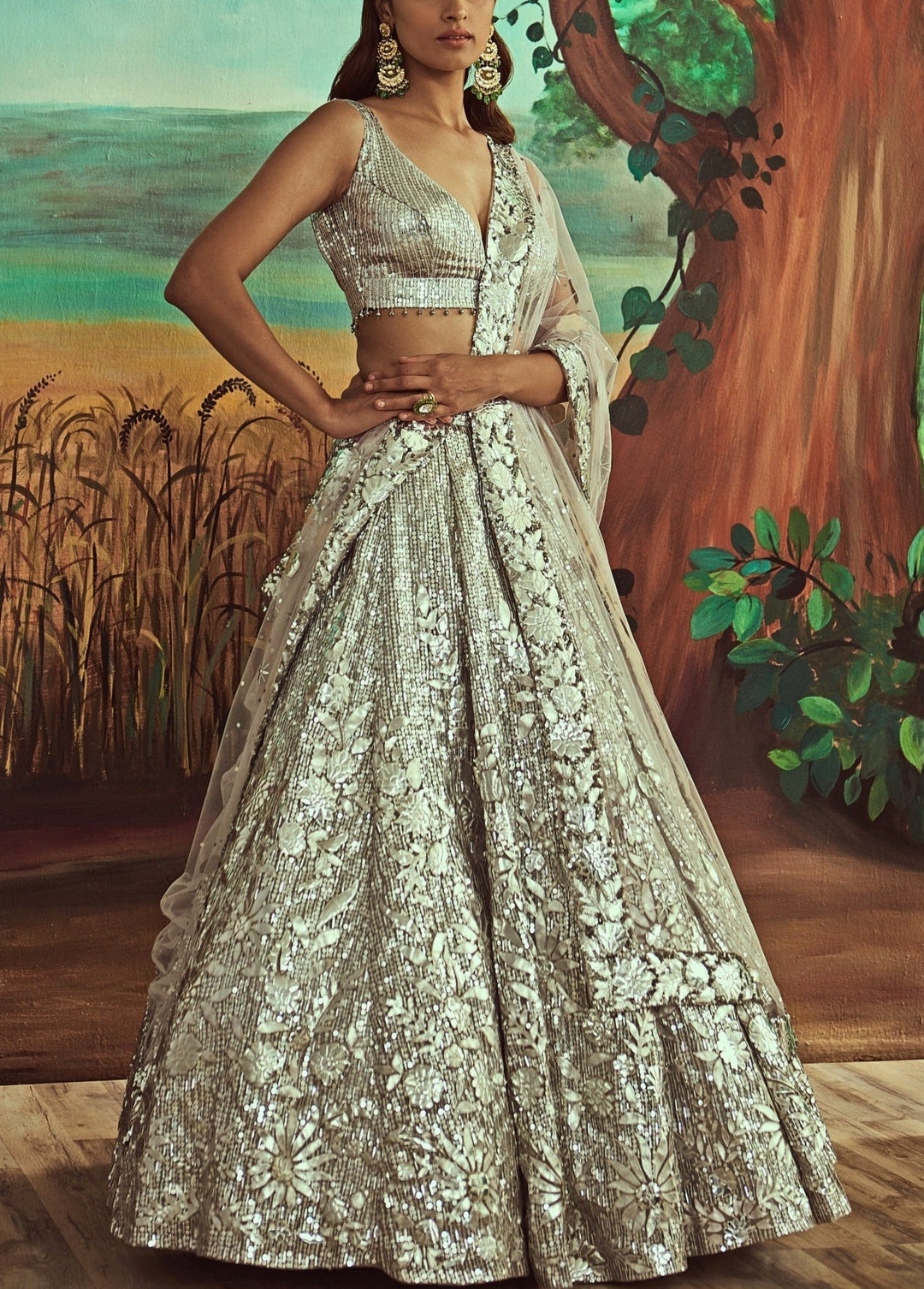 Metallic Silver Sequins & Crystal Lehenga Set Angad Singh - Fabilicious Fashion