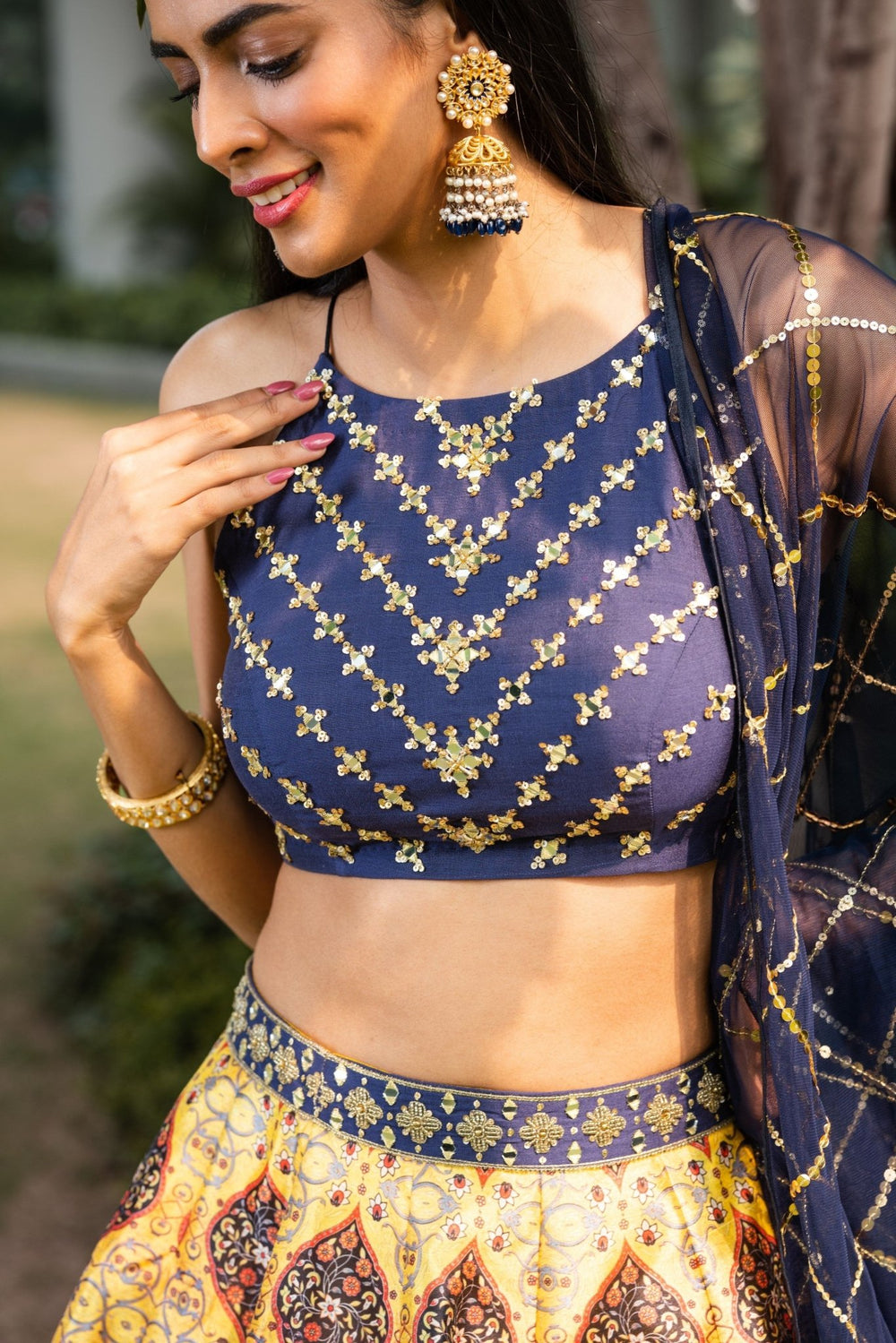 Midnight Blue and Yellow Lehenga Set Rashika Sharma - Fabilicious Fashion