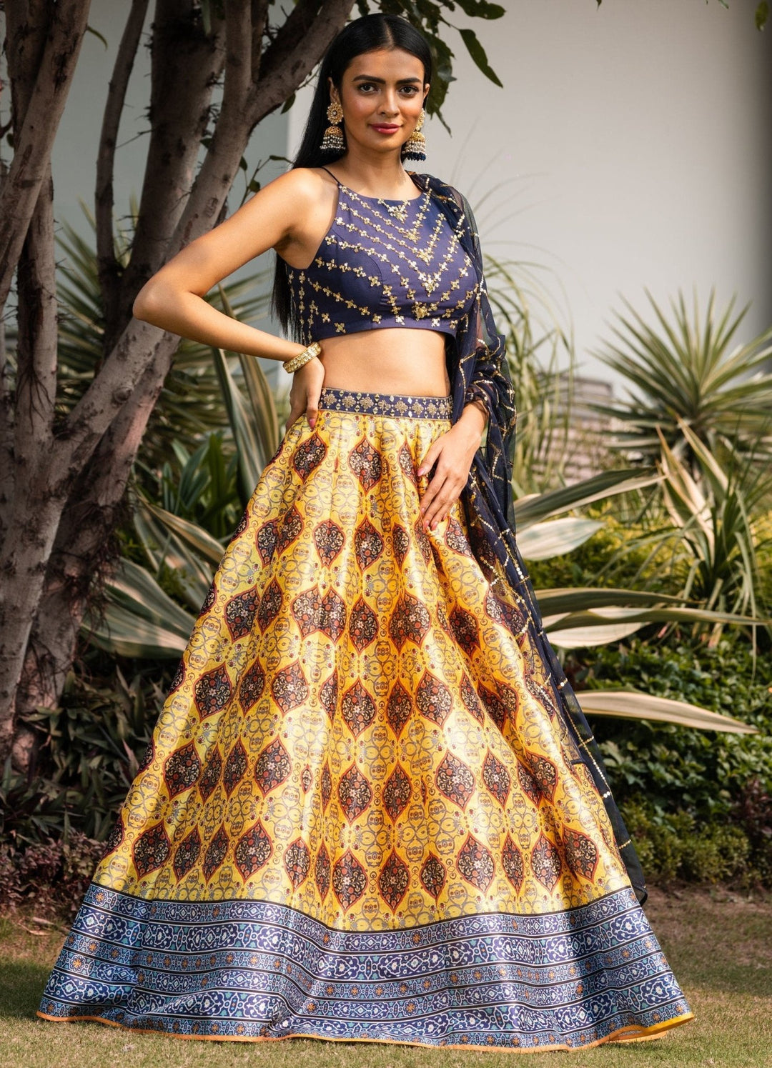 Midnight Blue and Yellow Lehenga Set Rashika Sharma - Fabilicious Fashion