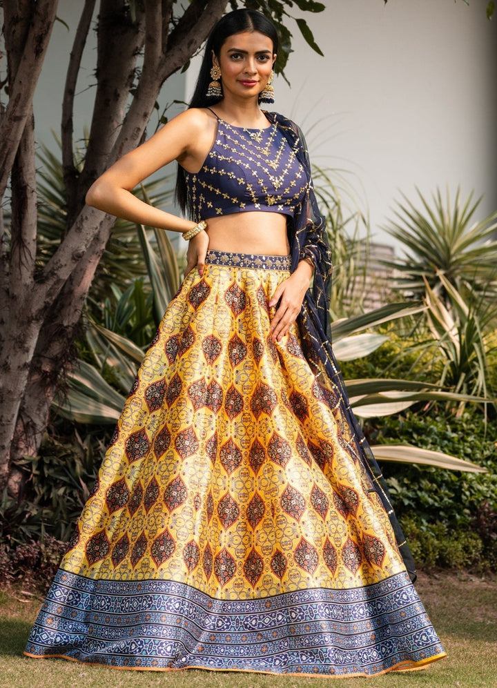 Midnight Blue and Yellow Lehenga Set Rashika Sharma - Fabilicious Fashion