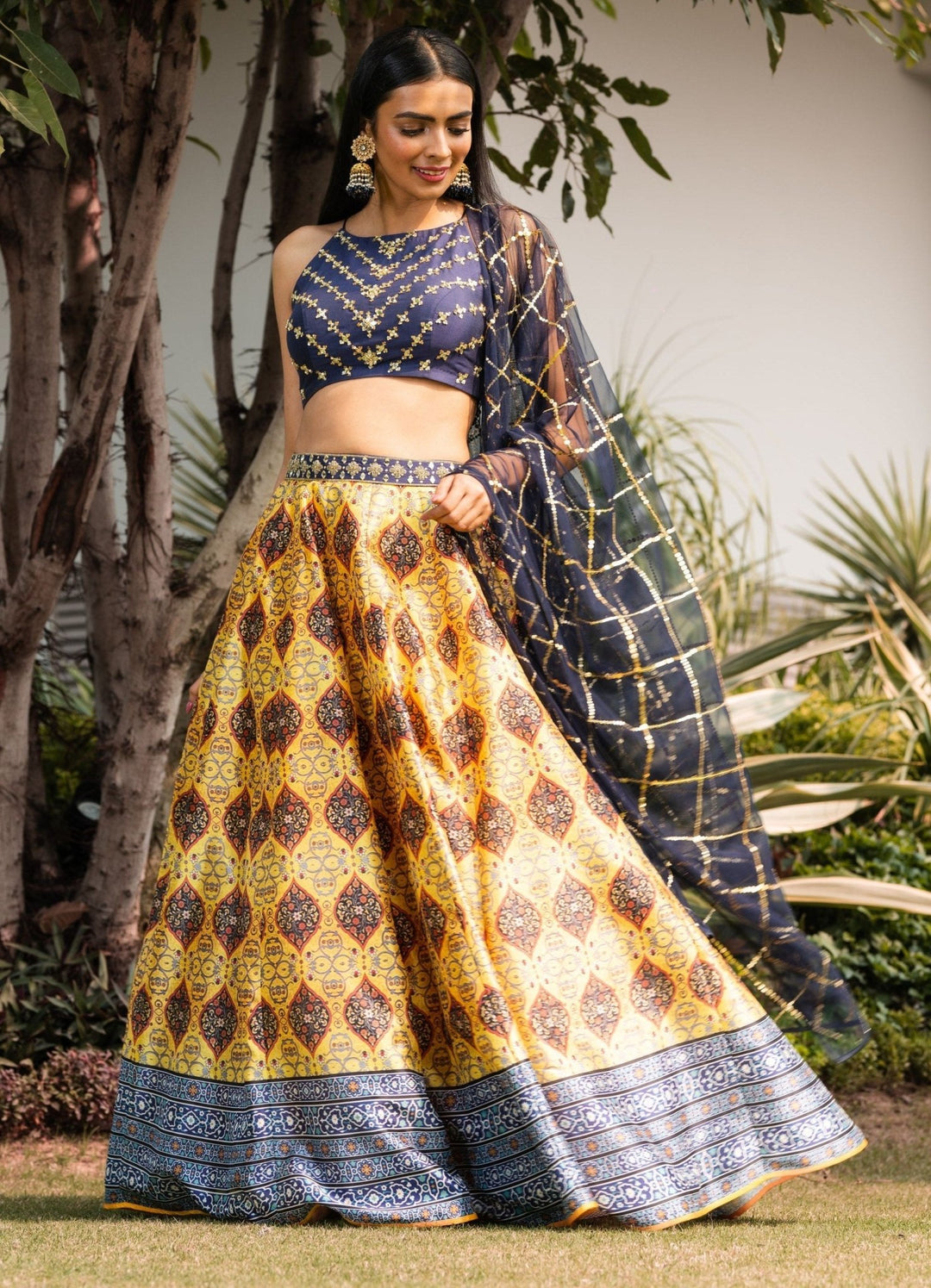 Midnight Blue and Yellow Lehenga Set Rashika Sharma - Fabilicious Fashion
