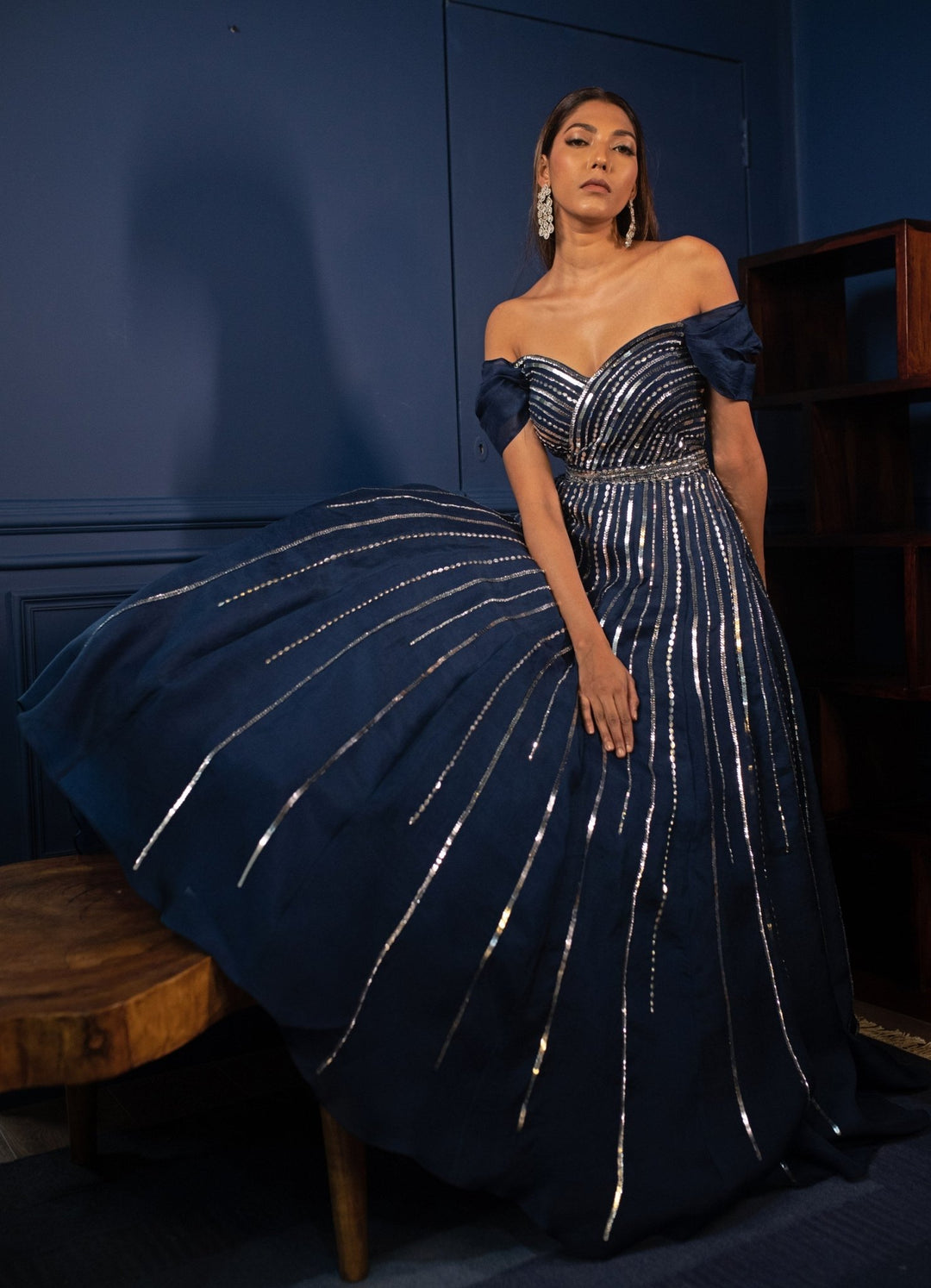 Midnight blue evening gown sales