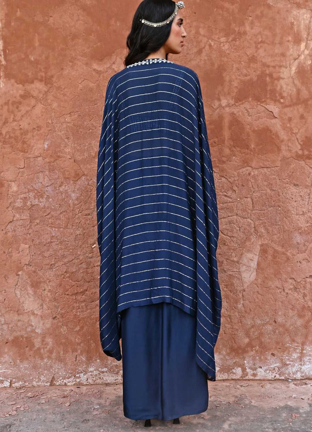 Midnight Blue Drape Lehenga and Cape Set Chamee n Palak - Fabilicious Fashion