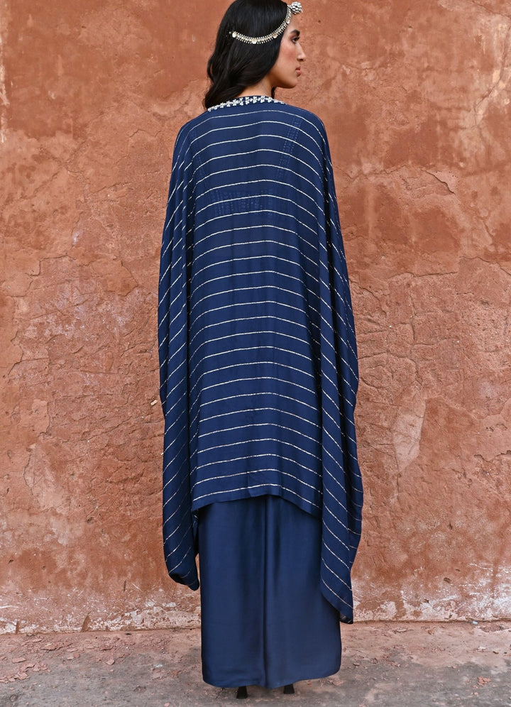 Midnight Blue Drape Lehenga and Cape Set Chamee n Palak - Fabilicious Fashion