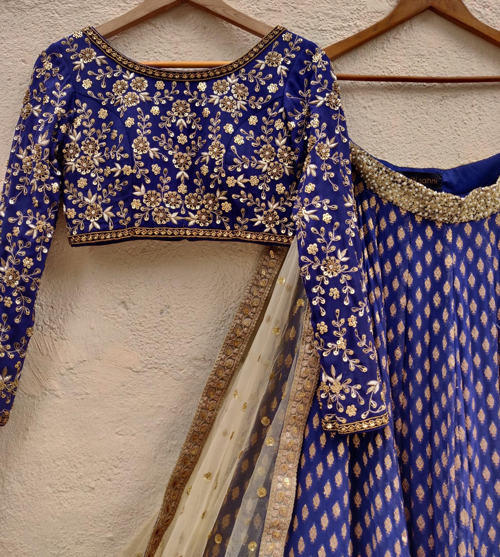 Midnight Blue Embroidered Lehenga Set Priti Sahni - Fabilicious Fashion