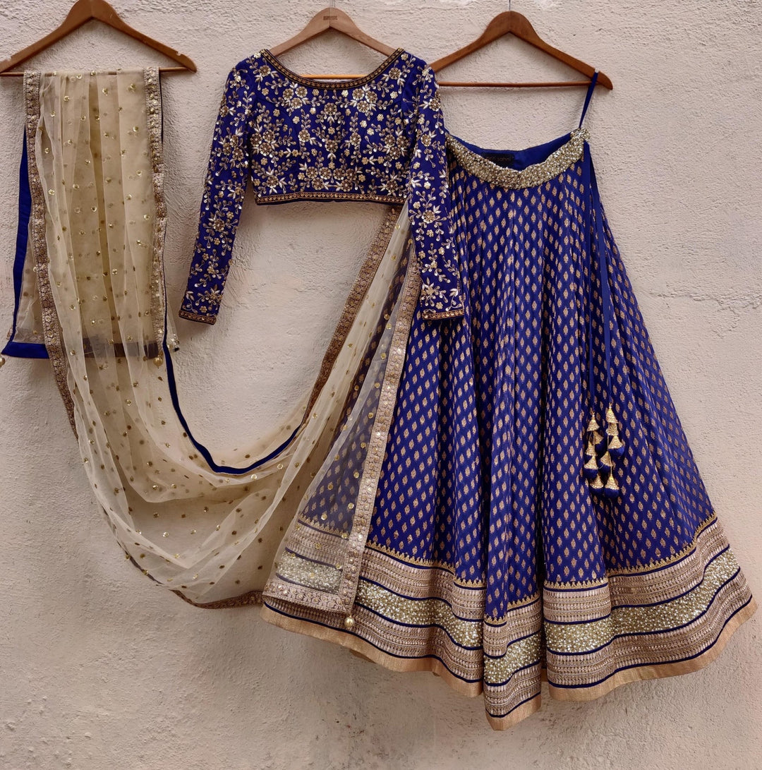Midnight Blue Embroidered Lehenga Set Priti Sahni - Fabilicious Fashion