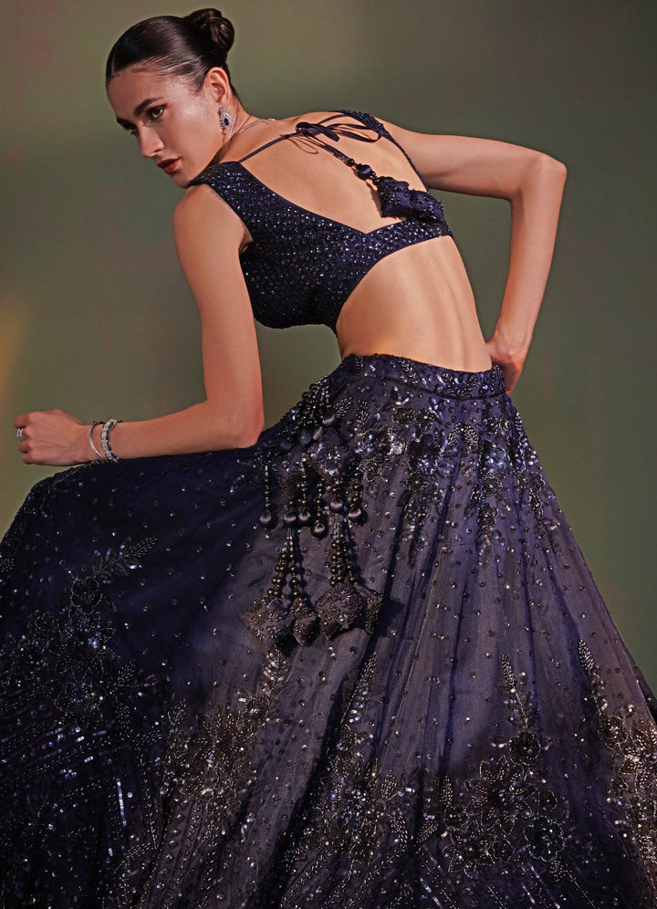 Midnight Blue Sequenced Set Angad Singh - Fabilicious Fashion