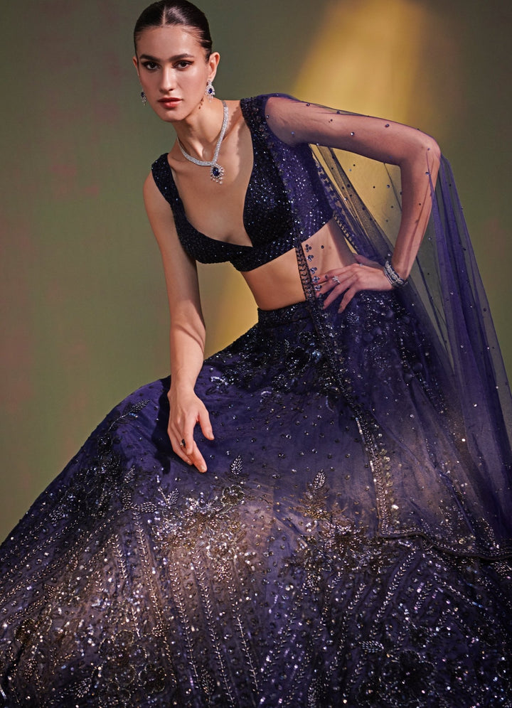 Midnight Blue Sequenced Set Angad Singh - Fabilicious Fashion