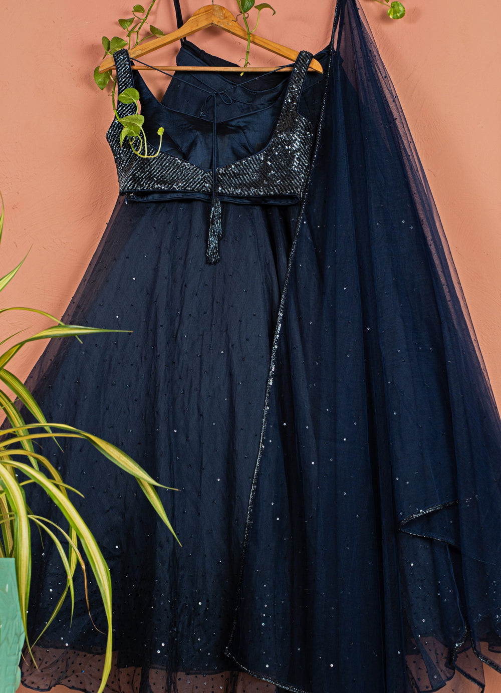 Midnight Blue Shimmer Organza Lehenga Set Anisha Shetty - Fabilicious Fashion
