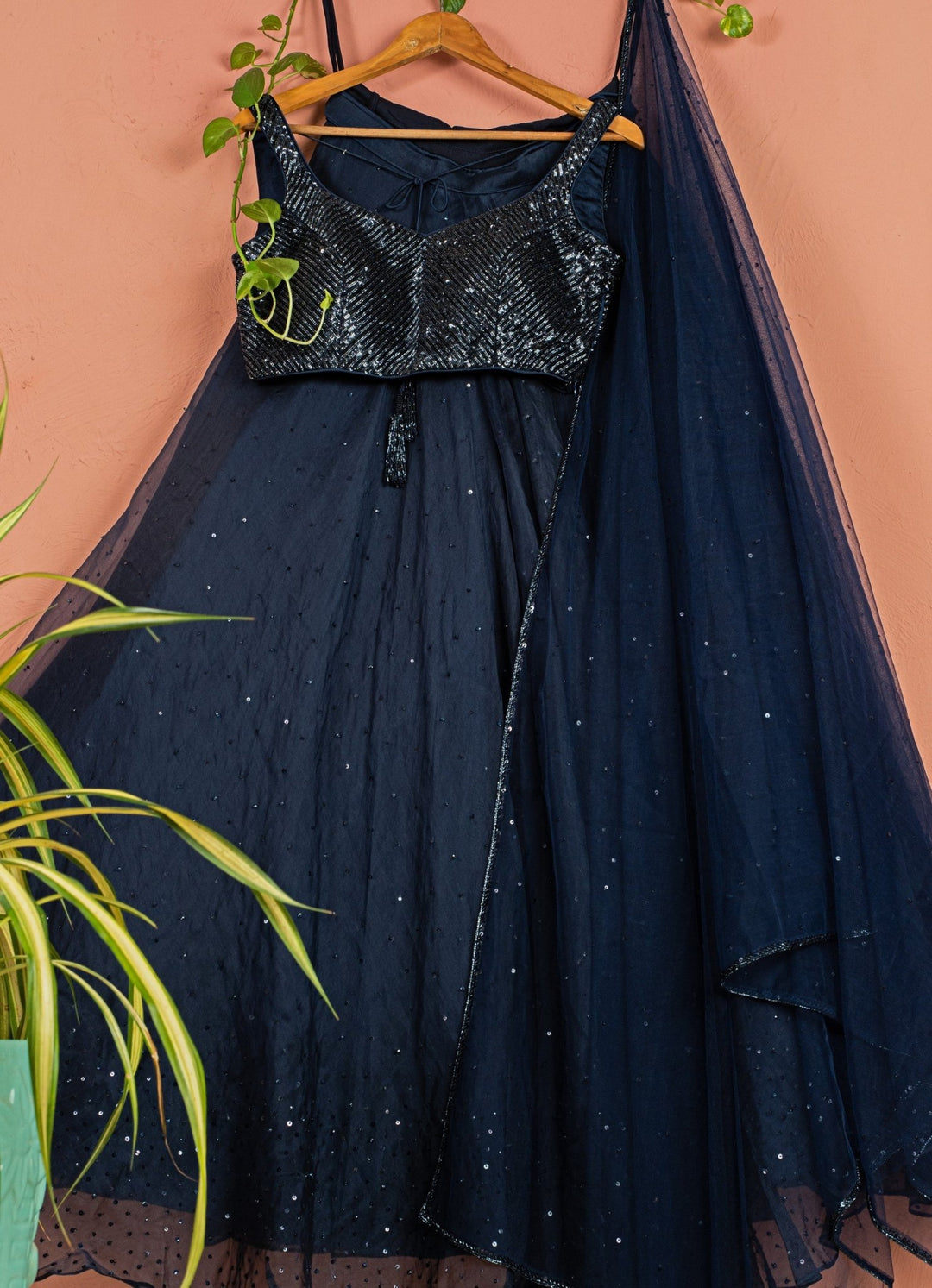 Midnight Blue Shimmer Organza Lehenga Set Anisha Shetty - Fabilicious Fashion