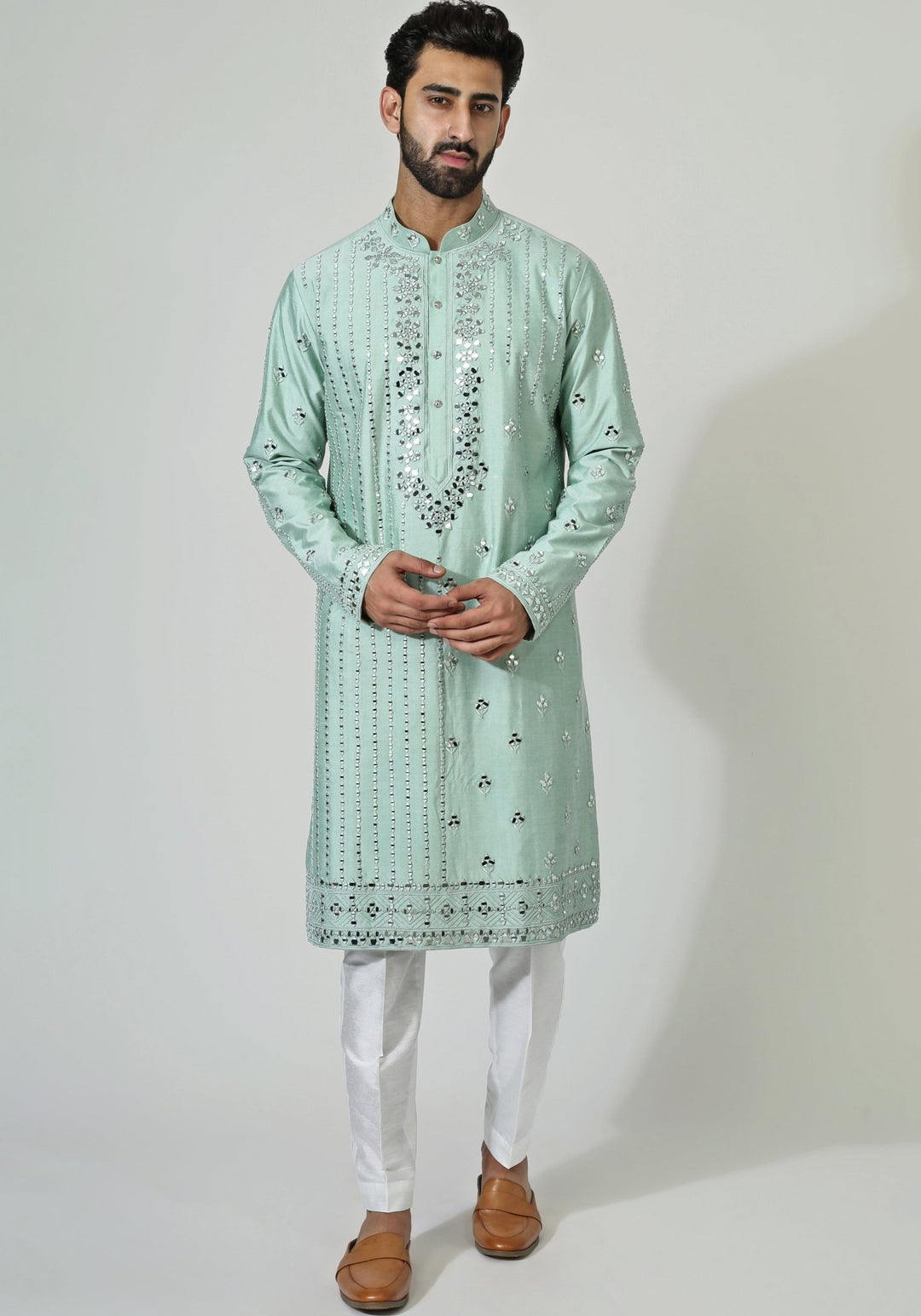 Mint Blue Embroidered Kurta Set Chatenya Mittal - Fabilicious Fashion