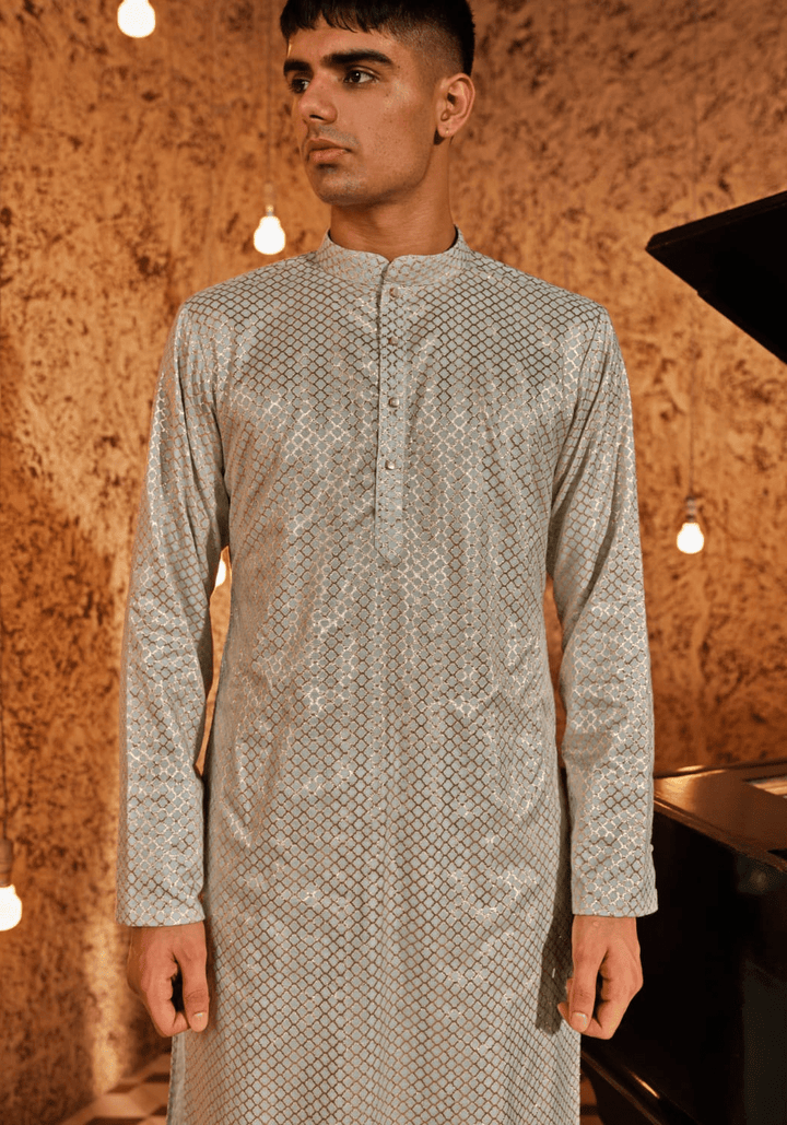 Mint Blue Embroidered Kurta Set Nidhika Shekhar - Men - Fabilicious Fashion