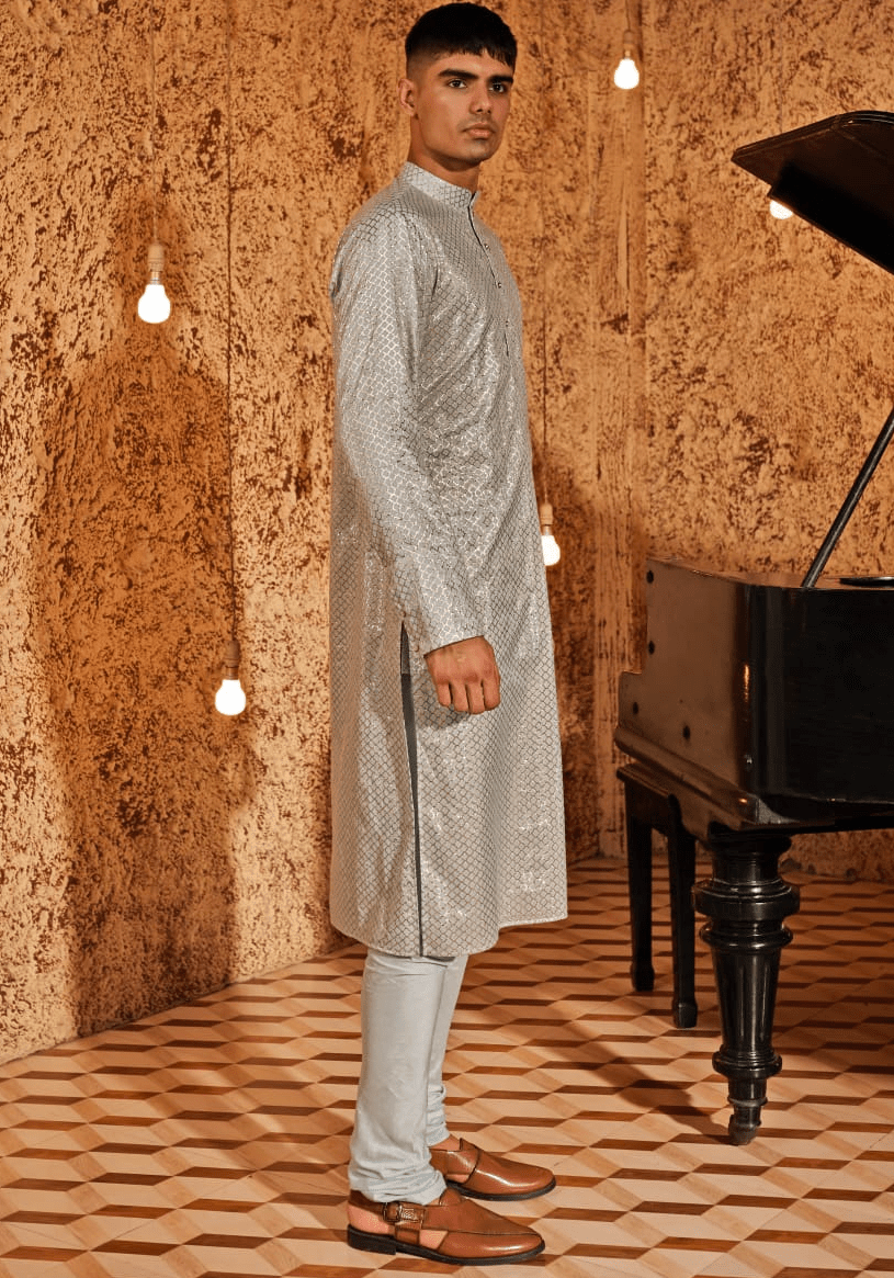 Mint Blue Embroidered Kurta Set Nidhika Shekhar - Men - Fabilicious Fashion